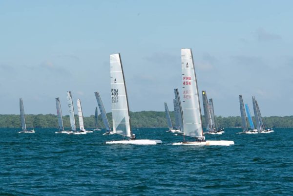 Des catamarans de classe A lors d'une régate.